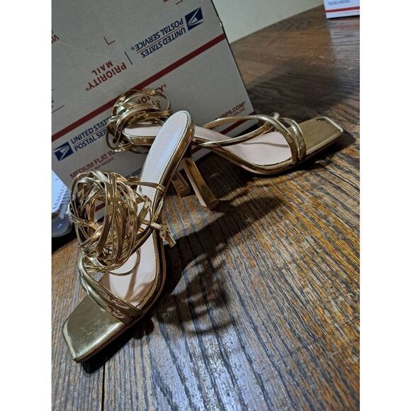 Size 8 Mostrin Gold Strappy Lace Up High Heel Stiletto Sexy Dress Shoes - Picture 8 of 9